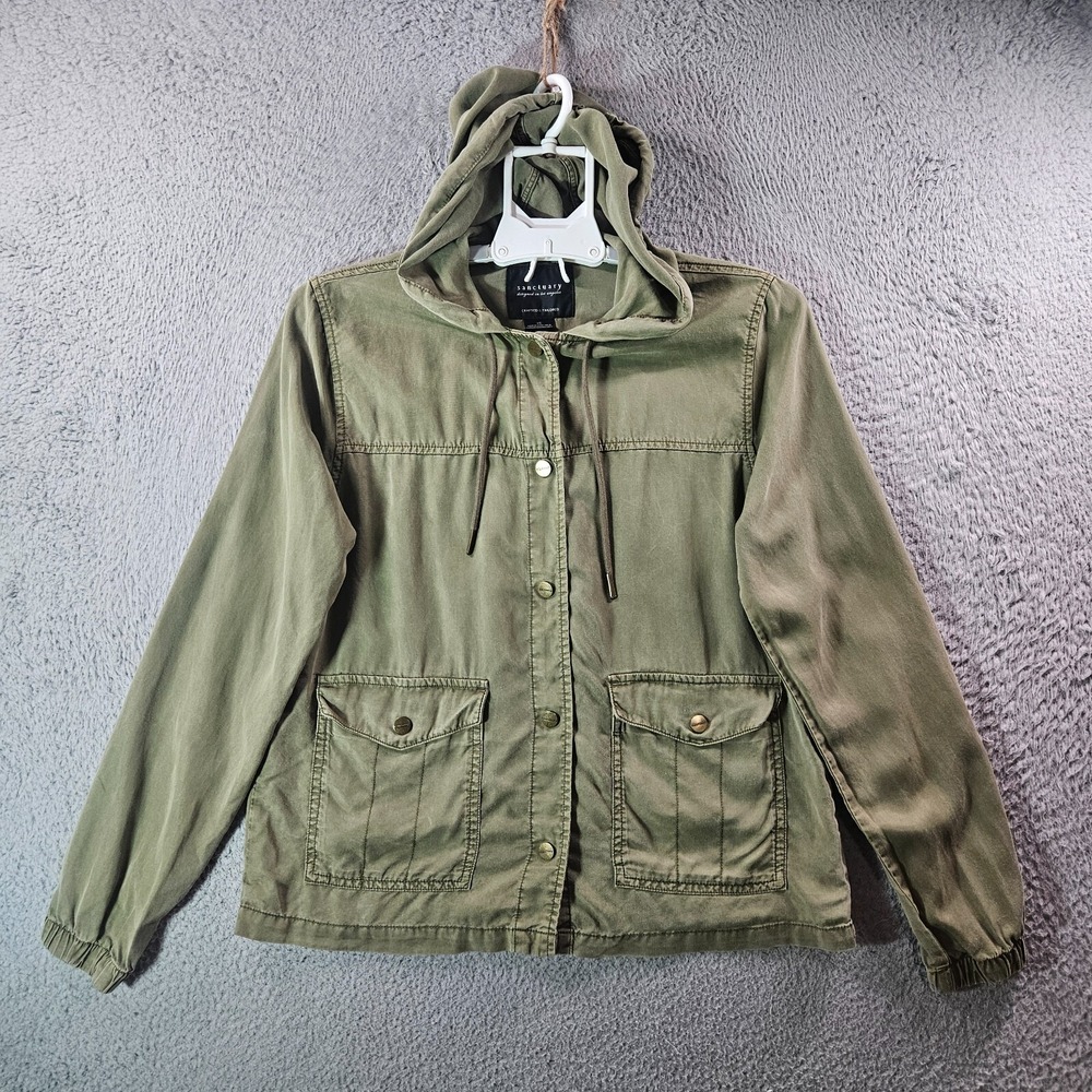 Sanctuary Jacket Hoodie Women XS Snap Button Long Sleeve Olive Green